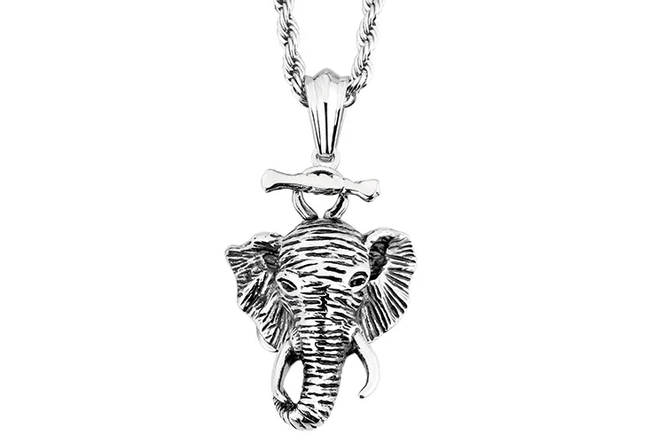 Punk hiphop accessoires olifant hanger ketting mannen / vrouwen sieraden charme hanger 60 cm touw ketting roestvrij staal zilveren dier sieraden