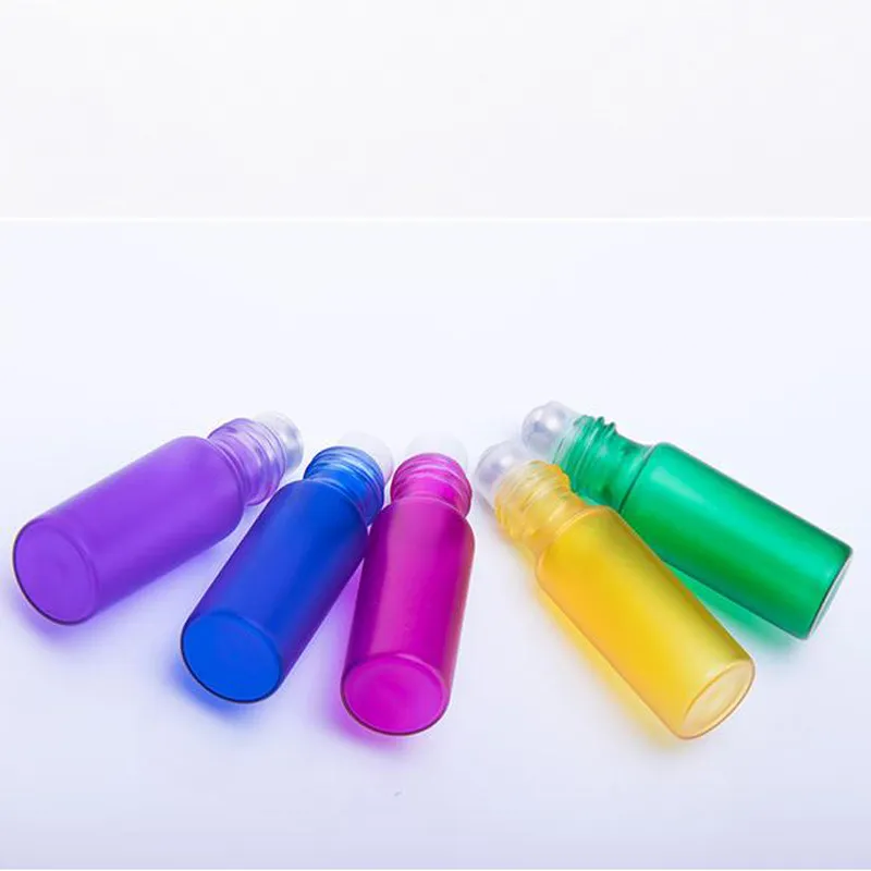 5ML Frosted Colorful Rollon Bottle For Essential Oils Stainless Steel Roller Refillable Perfume Bottle Deodorant Containers with Black Lid