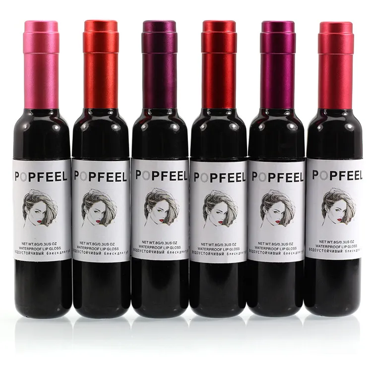 Popfeel Brillo de labios Lápiz labial Botella de vino tinto Lápiz labial Mate Brillo de labios es Nueva marca de maquillaje Liqiud Lápiz labial a prueba de agua