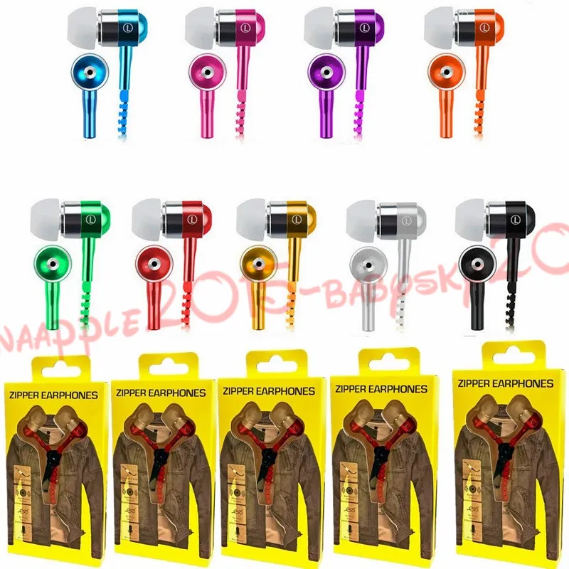 Zipper Earphones Headset 3.5MM Jack Bass Earbuds In-Ear Zip Earphone Headphone with MIC for Iphone 5 6 Plus Samsung S6 android phone mp