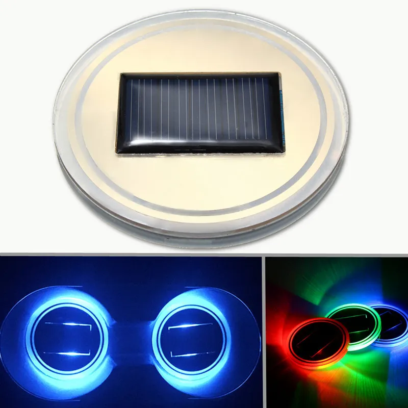 Universal Car Cup Holder Solar powered Bottom Pad LED Solar Light Cover Trim Atmosphere Lamp