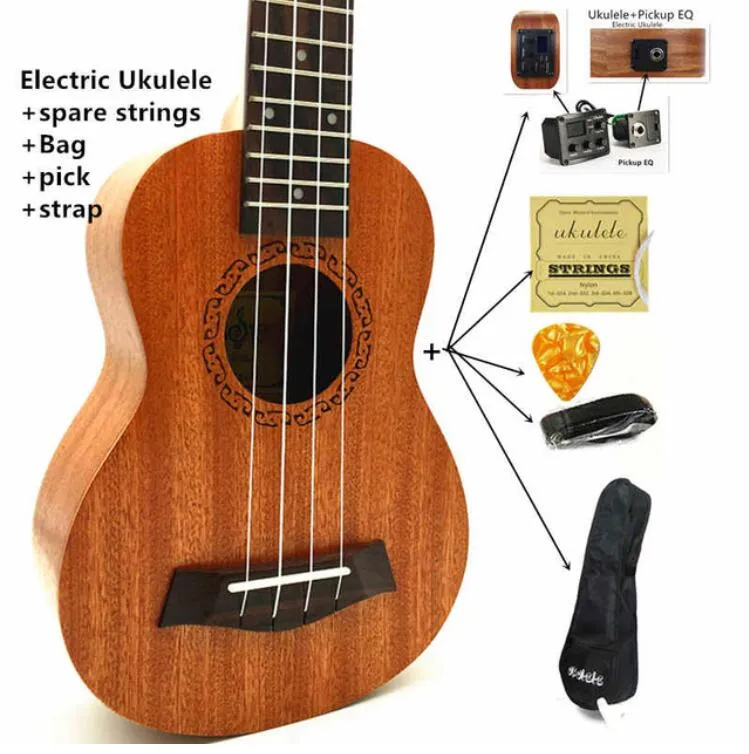 Koncert Ukulele Soprano Tenor Ukelele Mini Gitara Akustyczna Electric Ukelele Guitarra String Instruments W- / Pick Up Eq