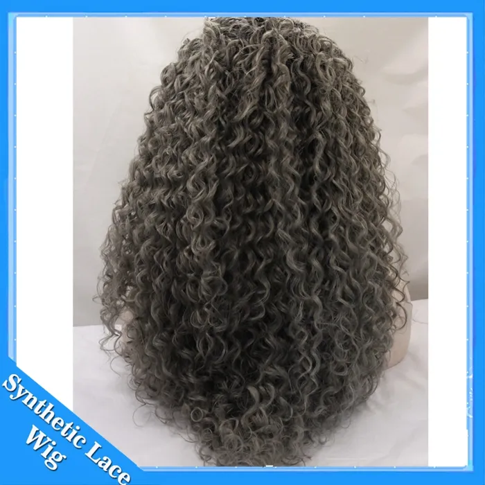 OMBRE AFRO KINKY CURLY GRAY GRAY MINTHETIC LACE FRONT WIG GLUULING TWO TINE NATIONAL FAIRD Silver Gray Hair Women WI4289682