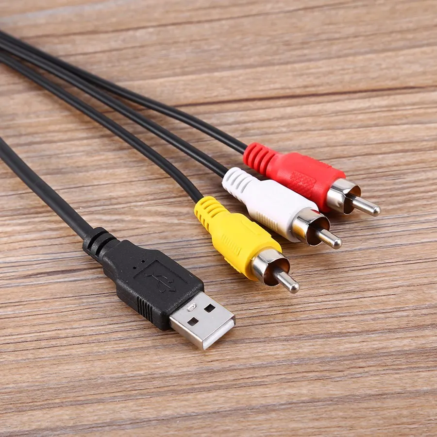 5ft 1.5m ذكر إلى ذكر USB 2.0 إلى 3 RCA صوت الفيديو AV Cable