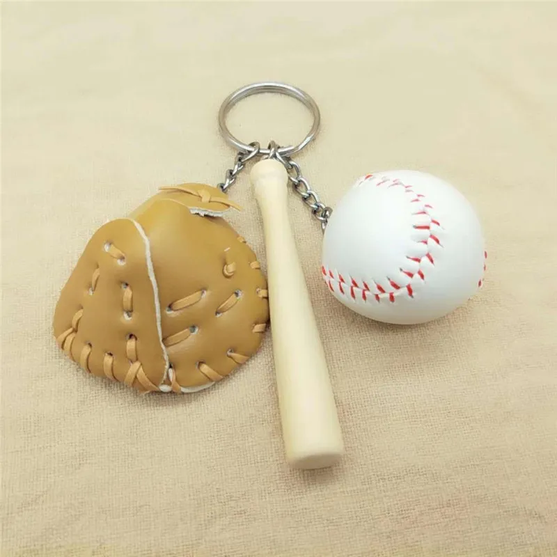 Mode Sport Baseball Keychain Handskar Boll Trä Baseball Bat Keychain Key Rings Bag Hängar Mode Smycken Drop Shipping