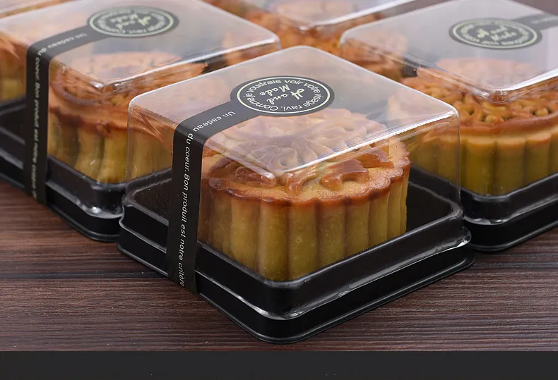 50g Księżyc Tace Tace Moon Cake Pudełko Pudełka Złota Czarna Plastikowa Dolna Przezroczysta pokrywa