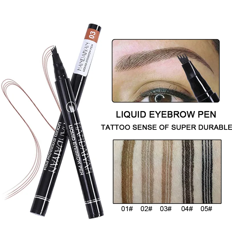 Dropshipping HANDAIYAN Ögonbrynspenna Vattentät gaffelspets Ögonbrynstatueringspenna 4 Head Fine Skiss Flytande Henna Eyebrow Enhancer Dye Tint Penna