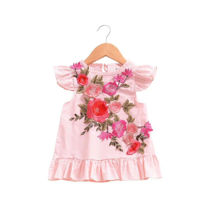 2018 Sommer-Baby-Kleid Nette Stickerei-Blumen-Design Kleine Mädchen kleidet Kleinkind-Mädchen Kleidung Kinder Kleid Oberseiten-Kleidung für 1-4years