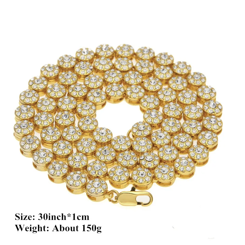 Men's 1 Row Cluster Chain Yellow Silver Black Gold Color Iced Out Rhinesone Diamond Hip Hop Men Chain Necklace Jewelry Nice Gift