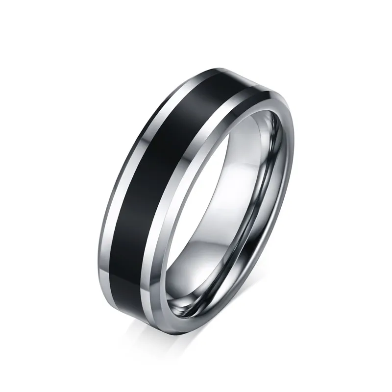 Black Esmalte Inlay Wedding Ring Promessa Aniversário 6mm Carboneto De Tungstênio Prata Anéis Pretos Gravura Livre