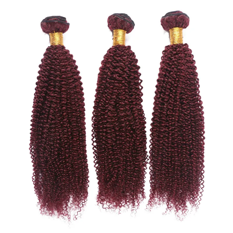 Colored #99J Wine Red Malaysian Human Hair Bundle Deals Kinky Curly Weave Bundles Virgin Burgundy Human Hair Extensions