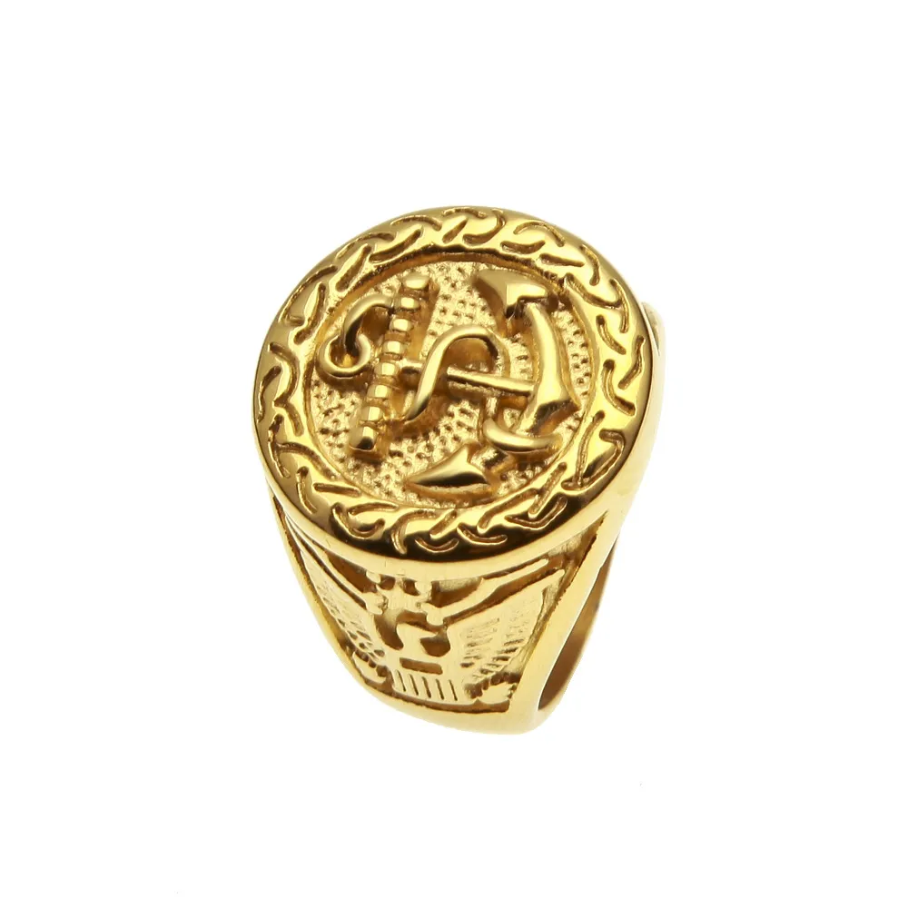 Hip Hop Rock Goud Kleur Plated 316L Rvs Anker Ring Gouden Ringen Vintage Heren Sieraden Ring290k