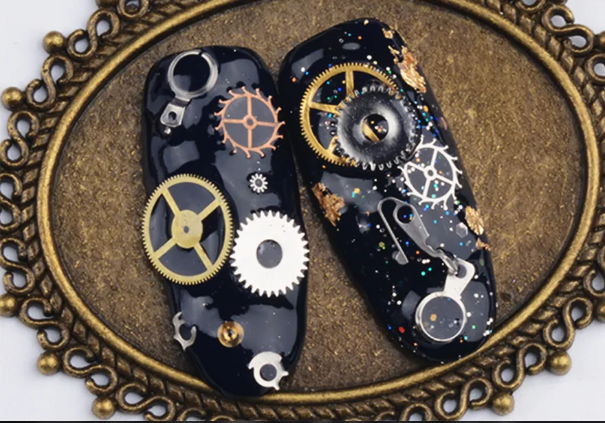Gratis DHL Nail Art Decoraties Steam Punk Onderdelen Klokken Studs Gear 3D Time Nail Art Wheel Metal Manicure Pedicure DIY Tips Ornamenten