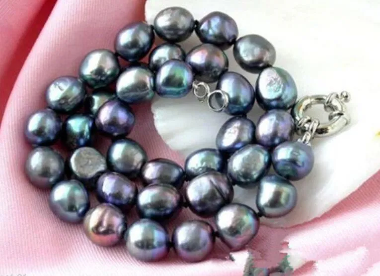 HUGE NATURAL CULTURED 10-11MM SOUTH SEA BLACK BAROQUE PEARL NECKLACE 18"