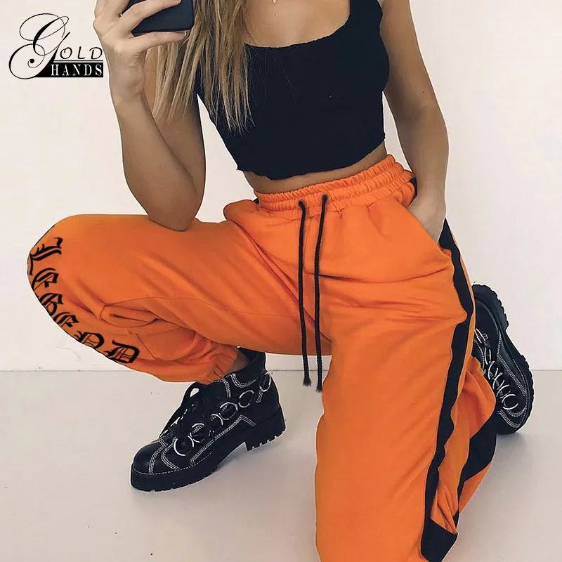 Women Loose Sweatpants Harajuku Trousers Autumn Female Orange Letter ...