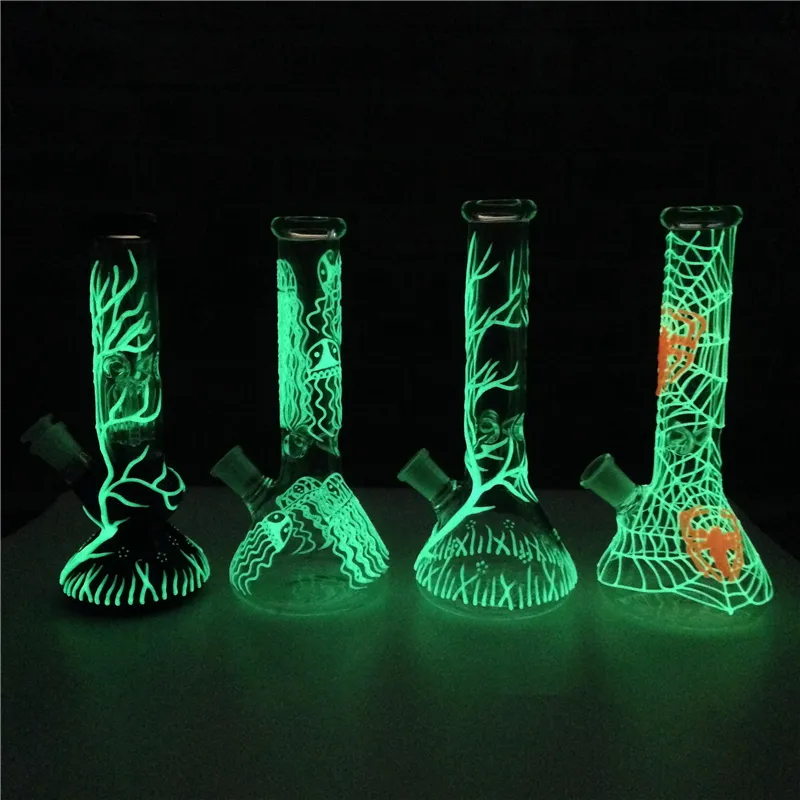 New Jellyfish UV Beaker Bongs Glow In the Dark Bong Conduites d'eau en verre 4 Arm Tree Perc Percolator Dab Rigs Avec Downstem Bowl