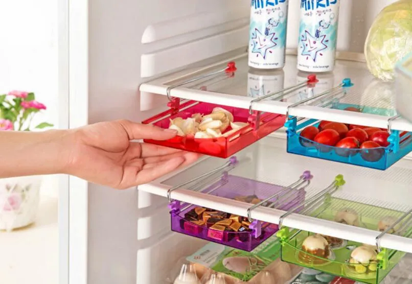 Para GRANDE comprador Cozinha Frigorífico Sliding Gaveta Space Saver Organizador Frigorífico Rack De Armazenamento Prateleira Titular Gaveta