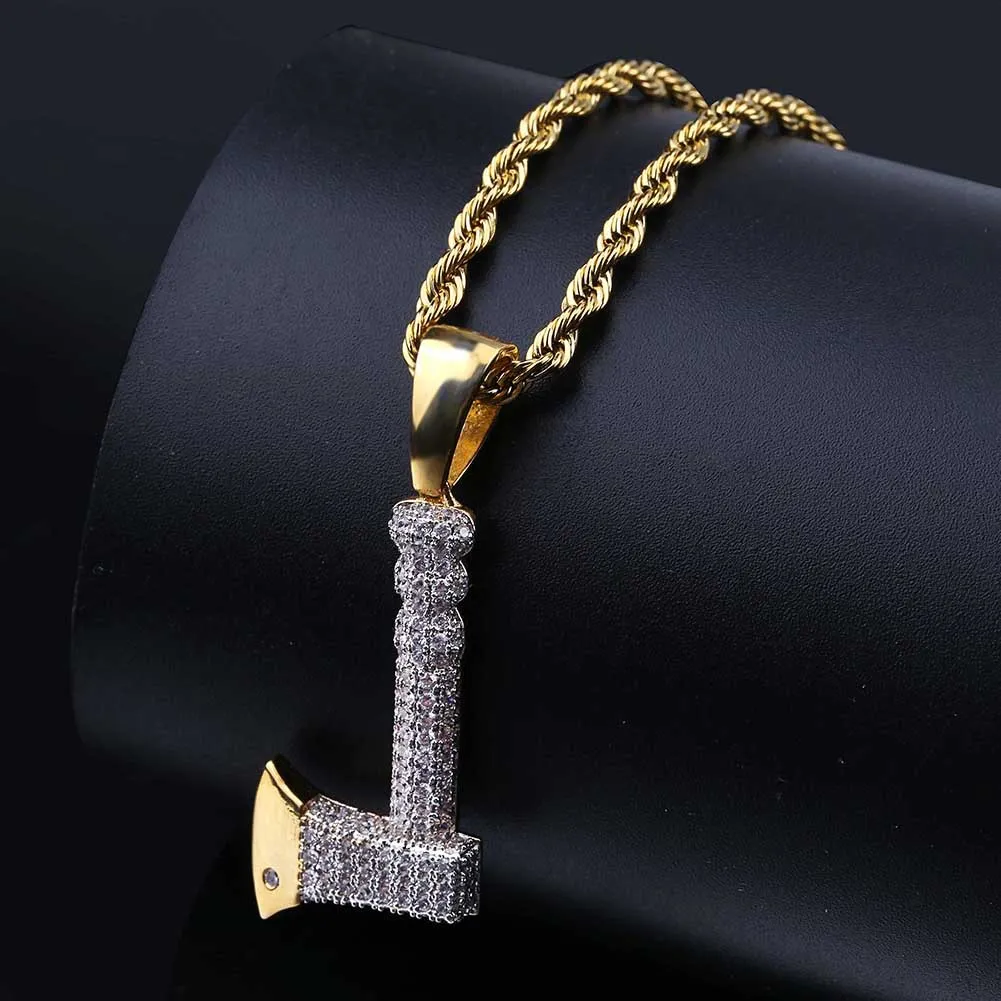 Hip Hop Gold Color Plated Chopper Pendant Necklace Micro Pave Zircon Iced Out Jewelry With Rope Chain8171929