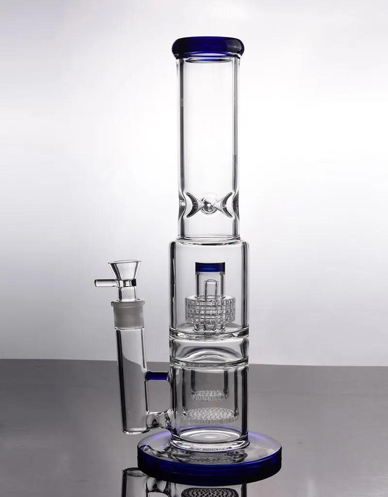 Lila große Glasbongs Wasserpfeifen Bubbler mit Matrix Perc Bohrinsel Wasserrohre Doppelkammer 18mm Gelenk