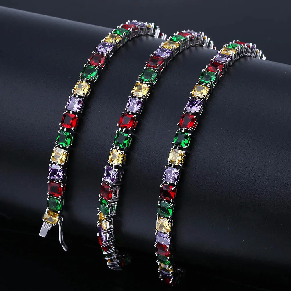 Zircon Necklace Chain for Men Gold Silver 1 Row 5mm Tennis Chain Micro Pave Colorful Zircon Necklace Chain 18 22inch291j
