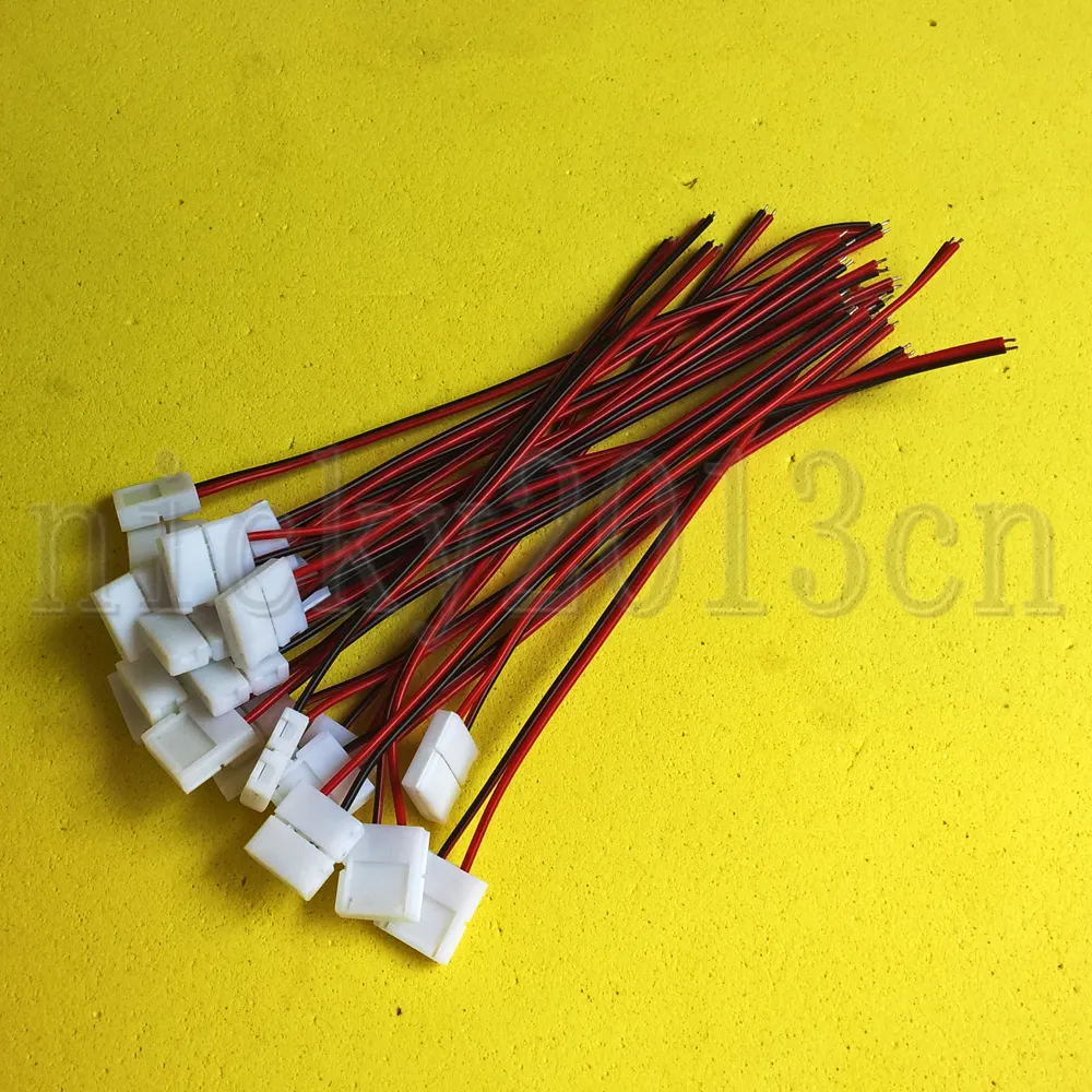 2Pin 8mm 10mm Width Extension Connector Single Clip Cable Wire for12V 24V LED Single Color Strip Light Tape