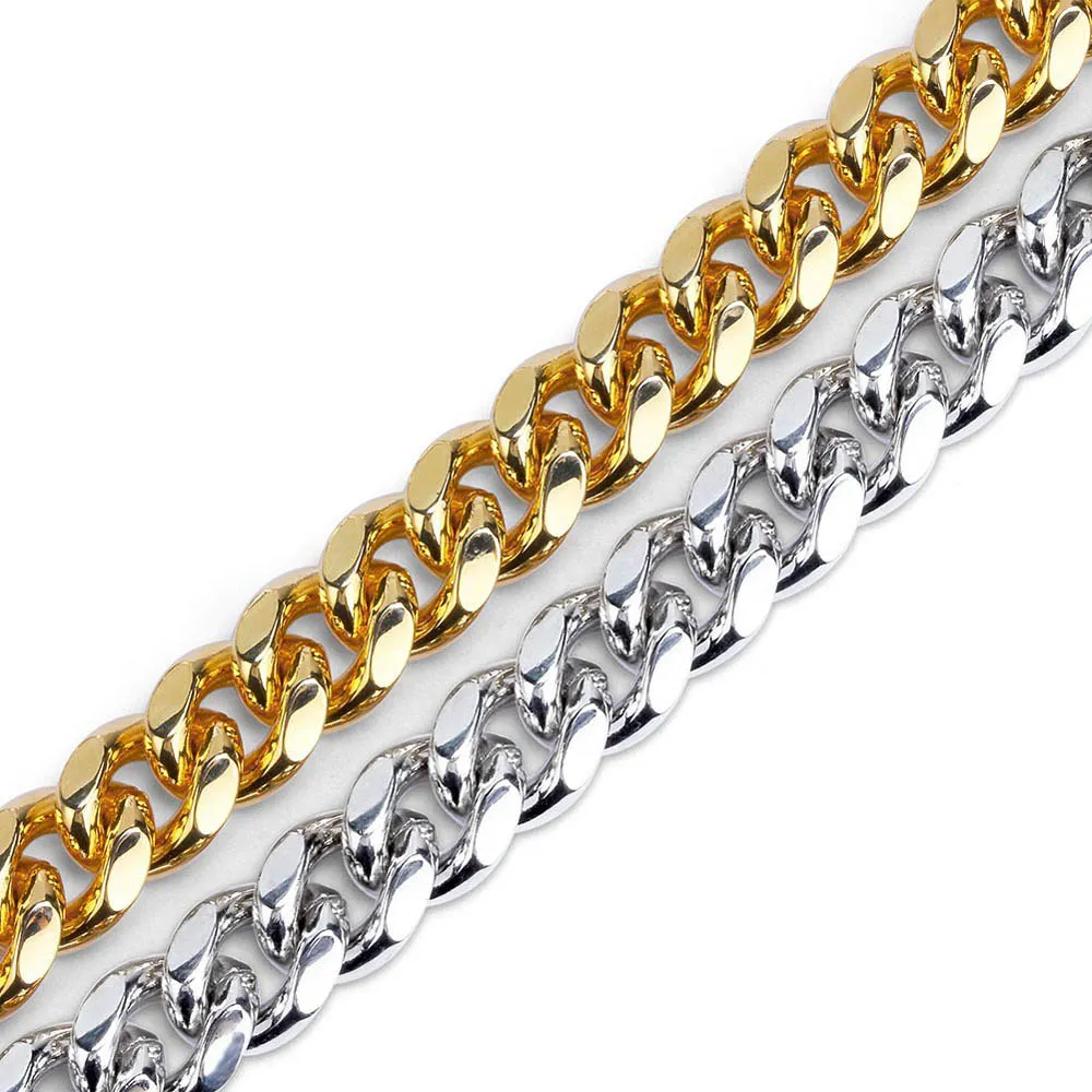 316L Rostfritt stål 18K Real Gold Electropled Micro-Studded Diamond Clasp Miami Kuba Link Armband för män High Polished Iced Out Kedjor