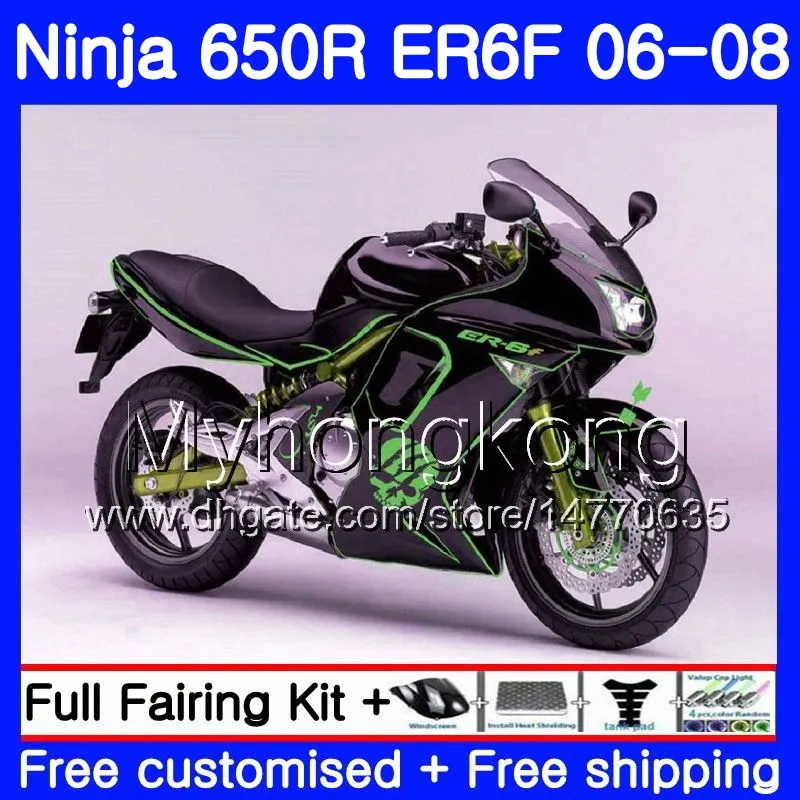 Kropp för Kawasaki 650R ER6 F 650 ER6F 06 07 08 TOP Svart 204HM.23 650R Glansig grön ER-6F 06-08 ER 6F 2006 2007 2008 Fairings Kit