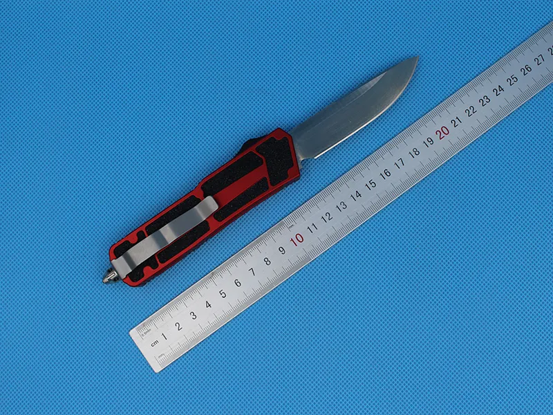 Promocja Czerwony Auto Tactical Nóż Point Edge Drop Point Fine Satin Blade Aviation Aluminiowa Uchwyt EDC Pocket Survival Noże