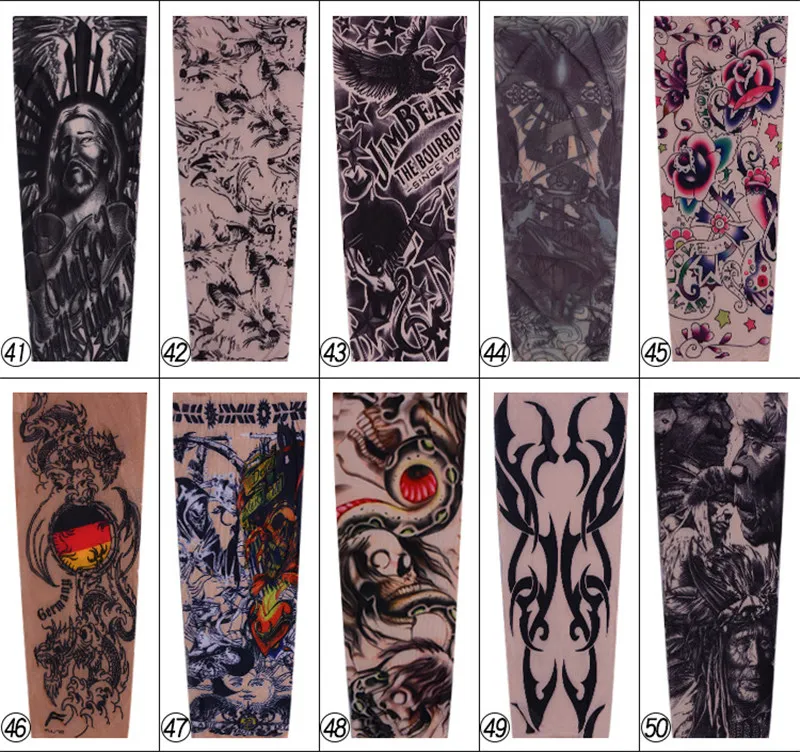 Fashio Elastic Tattoo Sleeves 라이딩 UV Care Cool 인쇄 선 방지 팔 보호 장갑 가짜 임시 문신3555774