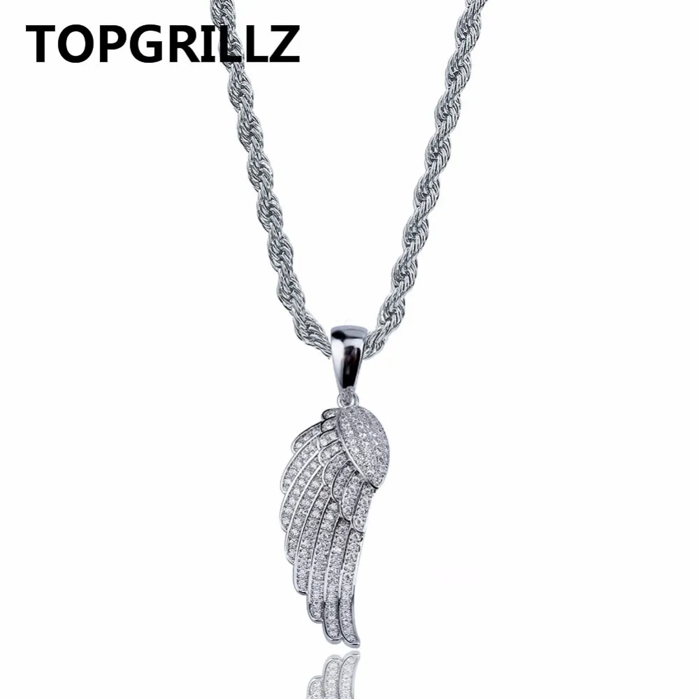 Topgrillz Hiphop Angel Wingsペンダントネックレス銅ゴールド/シルバーカラーメッキアイスアウトマイクロ舗装CZ女性ジュエリー3チェーン