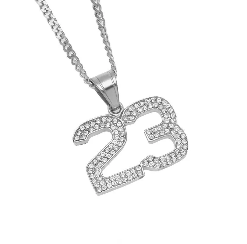 Stainless Steel Iced Out 23 No Pendant Bling Bling Rhinestone Crystal Men's Hip hop Pendant Necklace Chain Drop Shipping