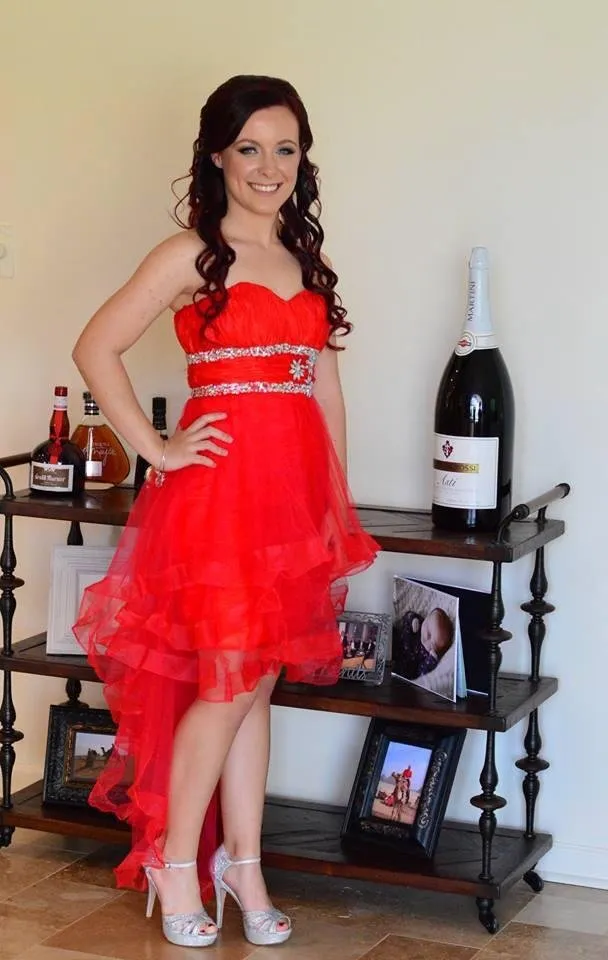 2019 Sweetheart Wysokie Niskie Suknie Homecoming Red Open Back Crystal Party Suknie wieczorowe Vestido de Fiesta