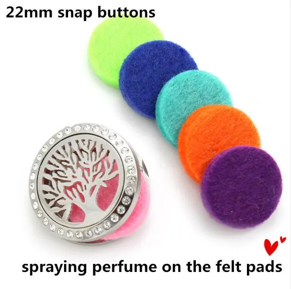 15mm filtkuddar Färgrik oljekudde för aromaterapi Snap knappar Parfym Essential Oljediffusor Locket Snap Button Smycken Tillbehör