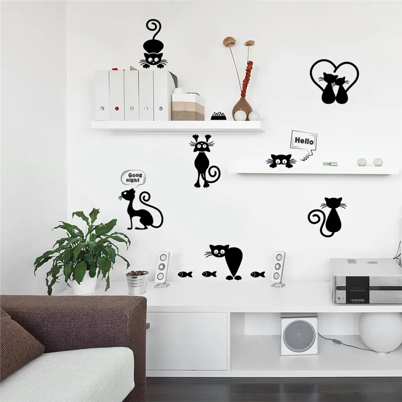 Schöne Katze Lichtschalter Telefon Wandaufkleber Für Kinderzimmer Diy Dekoration Cartoon Tiere Wandtattoos vinyl Wandbild Kunst CA-691