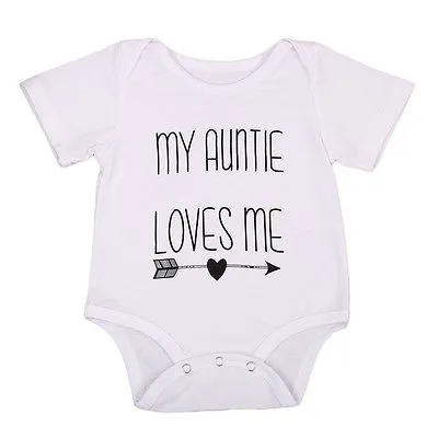 My Auntie Love Me Letter Baby Boy Girls Romper Cute Jumpsuit Cotton Clothes Outfits 0-18M