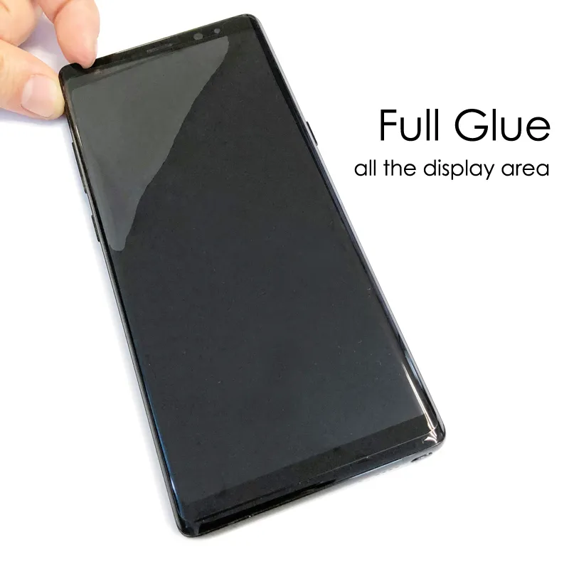 Full självhäftande limskärmskydd Fodralvänligt tempererat glas 3D krökt för Samsung Galaxy S21 S20 Ultra S10 S9 Obs 10 9 S8 Plus OnePlus