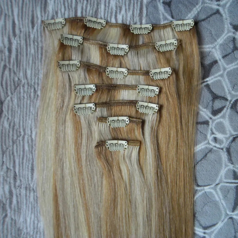 27/613 pince à cheveux vierge brésilienne blonde en extension 7 pièces/ensemble clip dans les extensions de cheveux humains clip ins pour extension de cheveux