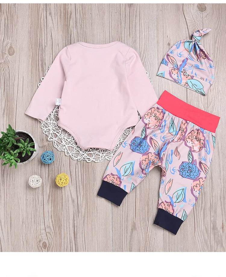 Kids Clothing Best Gift Ever Newborn Toddler Baby Girl Clothes Long Sleeve Tops Romper Floral Pants Hat Outfits 2018 Spring Autumn Set