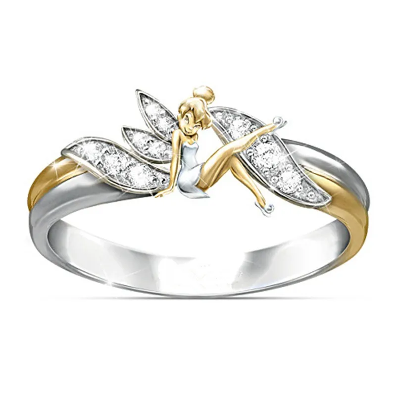 Flor da fantasia do duende Cubic Zirconia chapeamento de duas cores anel de casamento jóias de 223