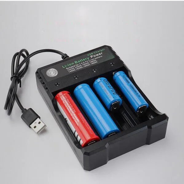 Litiumbatteriladdare med USB-kabel 4 laddningsplatser 18650 26650 18490 Uppladdningsbara batterier Laddare Bättre Nitecore USA/UK/EU/AU-kontakt
