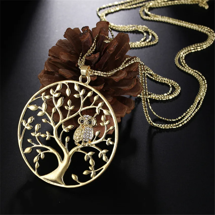 Tiny Crystal Animal Owl Owl Necklace Multilayer Chain Tree of Life Netlaces Jewelry Silverrose Gold for Women Gift Female CO1941786