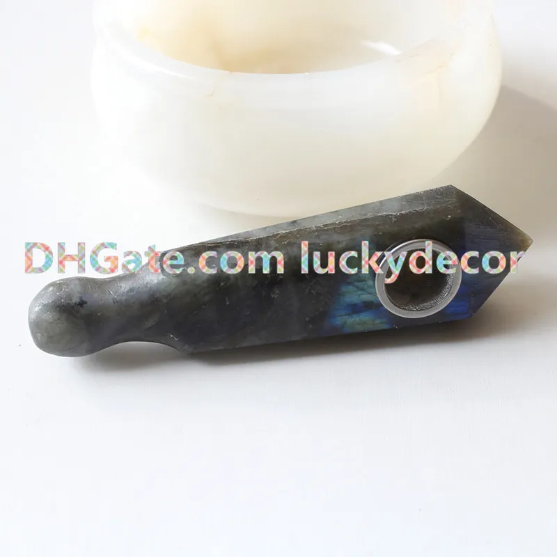 Ceremonial Crystal Pipe Exotic Prism Iridescent Madagascar Labradorite Natural Good Flash Quartz Crystal Obelisk Gemstone Fine Smoking Pipe