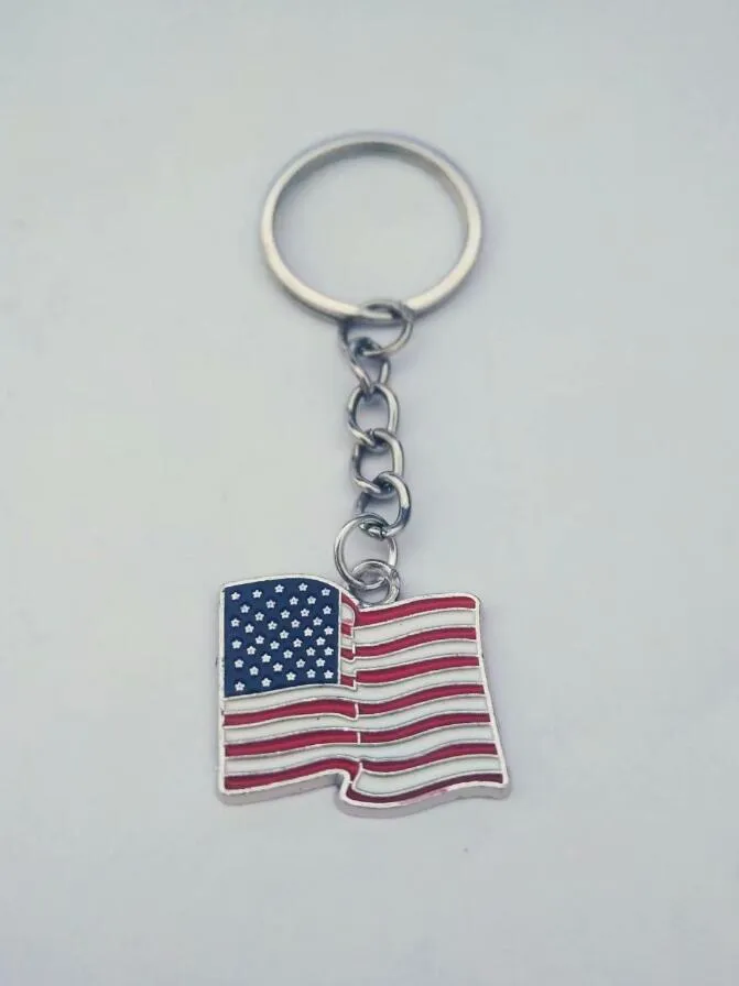 20 teile/los Mode schmuck Tibetischen silber Emaille Amerikanische flagge charme anhänger schlüsselanhänger ring Auto Tasche Dekorationen Schlüsselbund A20