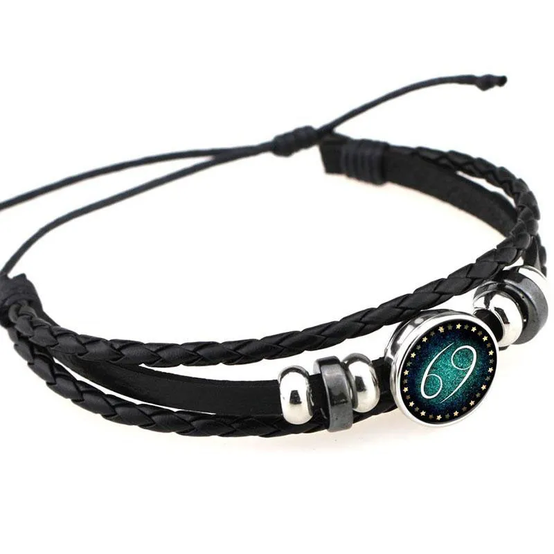 Constellatie Zodiac Barcelet Weave Meerlagige wrap armbanden polsband manchetknopen voor vrouwen mannen glazen cabochon sieraden