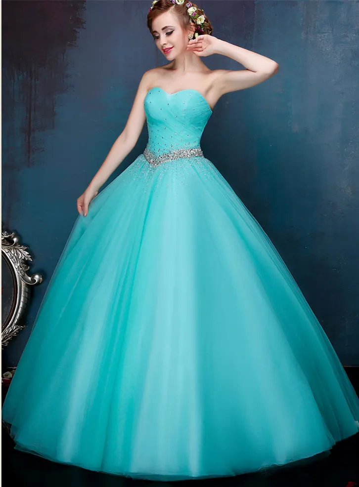 Beaded Tulle Ball Gown Prom Dresses Ice Blue Long Prom Gowns Lace Up Party Dresses Elegant