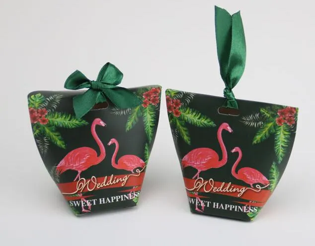 Boda Bolsas de papel Kraft Flamingo Event Hawaii Party Regalos Bolsas Empaquetado Candy Favors Boxes Hen Night Table Decoración Rosa Verde papel de regalo