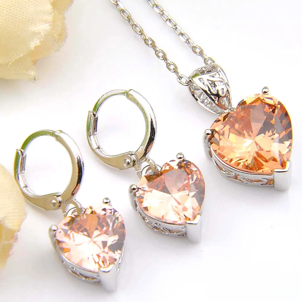 6 sistemas calientes del pendiente pendiente del corazón de la joyería del collar de plata 925 Luckyshine exquisito cristal de piedra de la vendimia para la señora joyería del regalo del partido