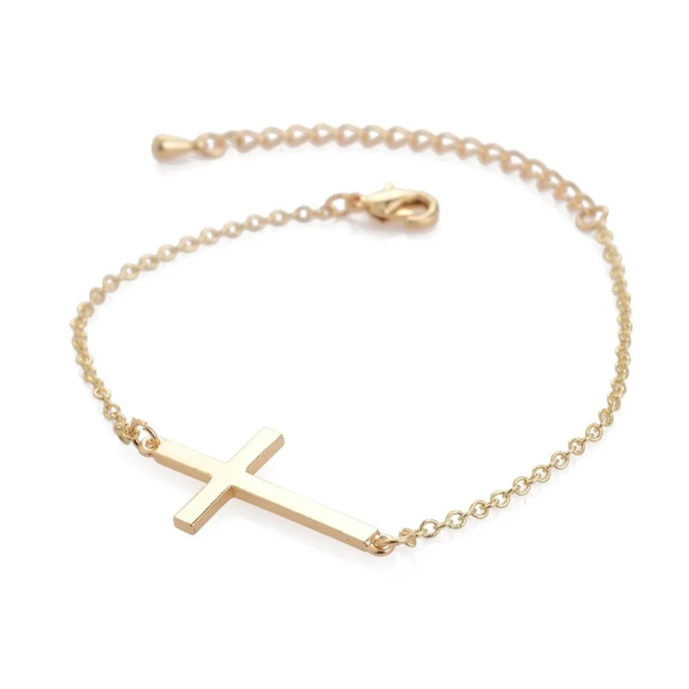 Fashion Silver/Gold Chain Simple Cross Bracelet & Bangle Exquisite Christian Copper jewelry Bracelets for women men gifts