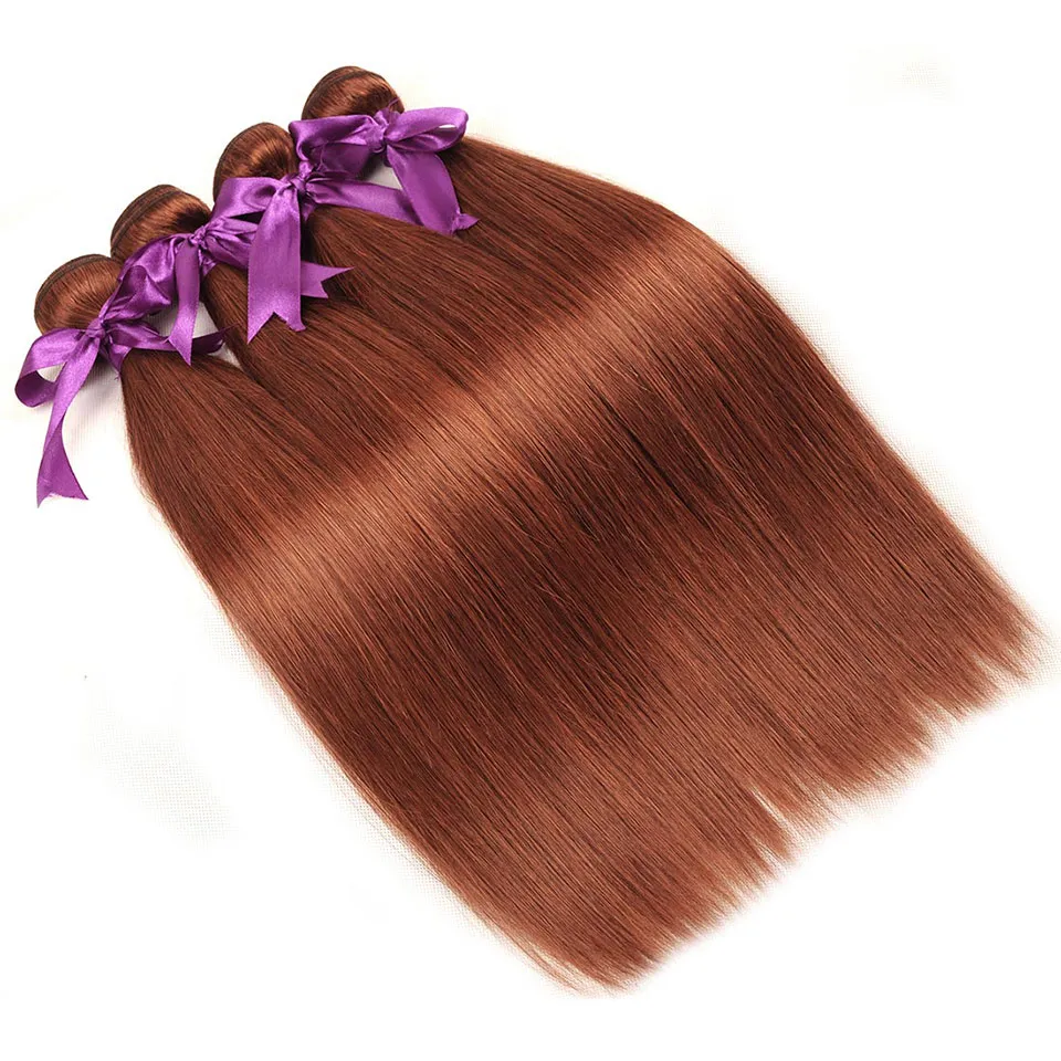 Straight Colored Hair Bundles Brazilian Virgin Straight Hair Pure Color #33 Dark Auburn 4 Bundles Human Hair Weaves Extension 10-24 Inch