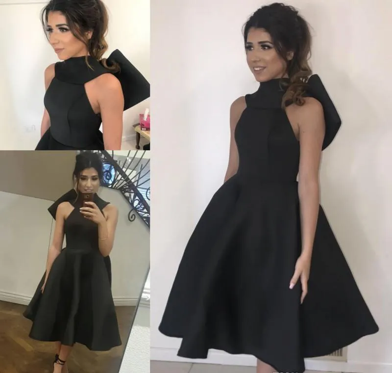 Customizable Plus Size Little Black Tea Length high neck cocktail dress for Homecoming, Graduation, and Club Wear - 2019 Collection